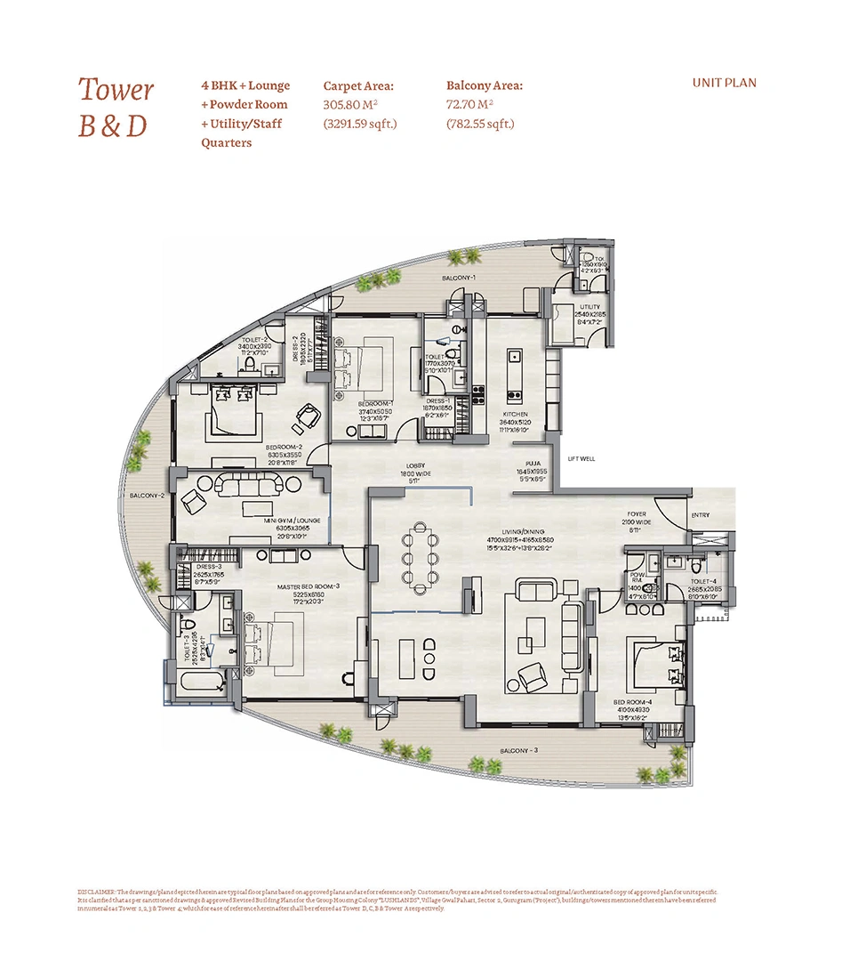 Tower B & D | 4 BHK + Utility Room + Powder Room + Utility/S.Room